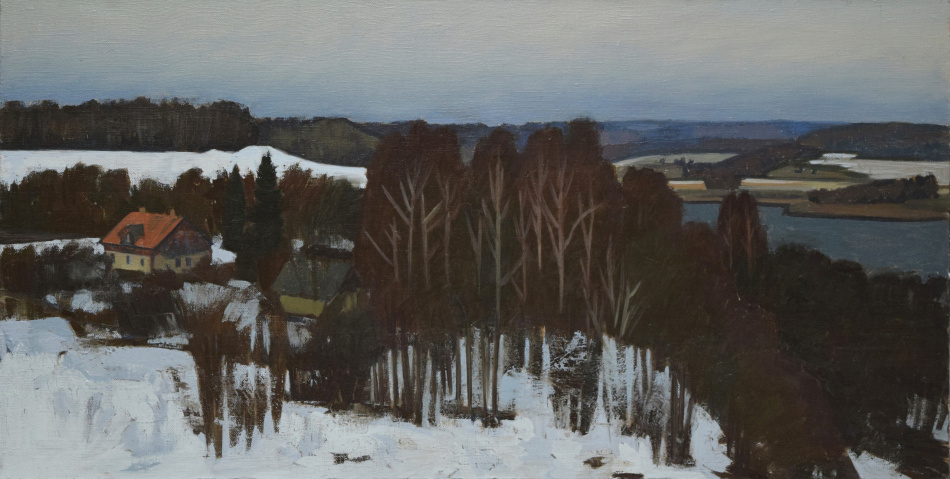 «Вид с изборской крепости». Холст, масло. 36*70 см. 2017 г.